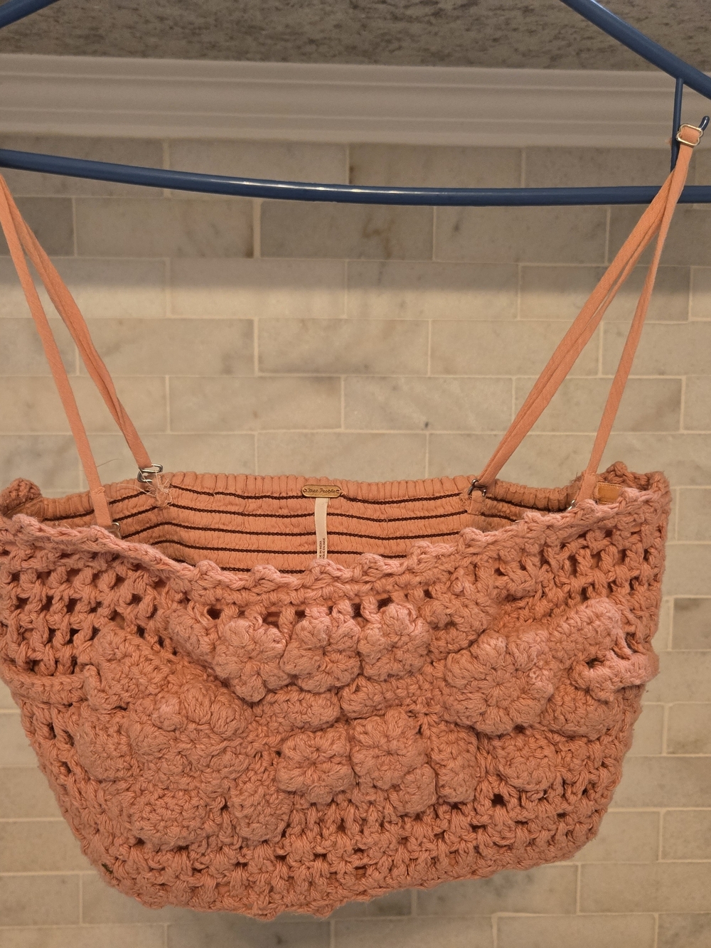 Free People Coral Crocheted Crop Tank Top